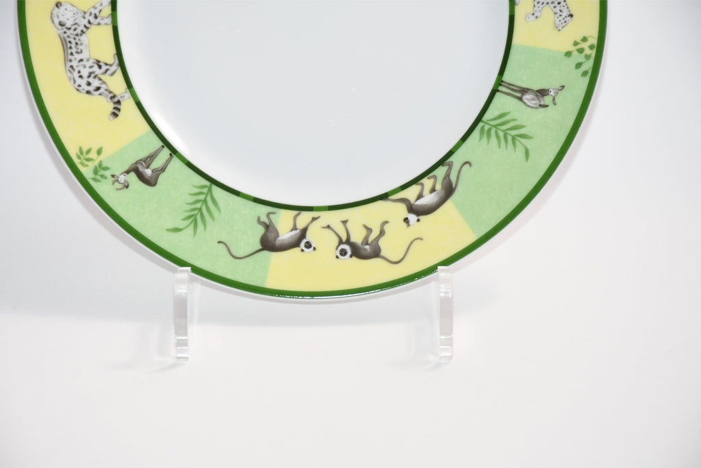 Hermes Africa Dessert Plate 22.5 cm porcelain green animal 8.75" Set of 2 Ex+