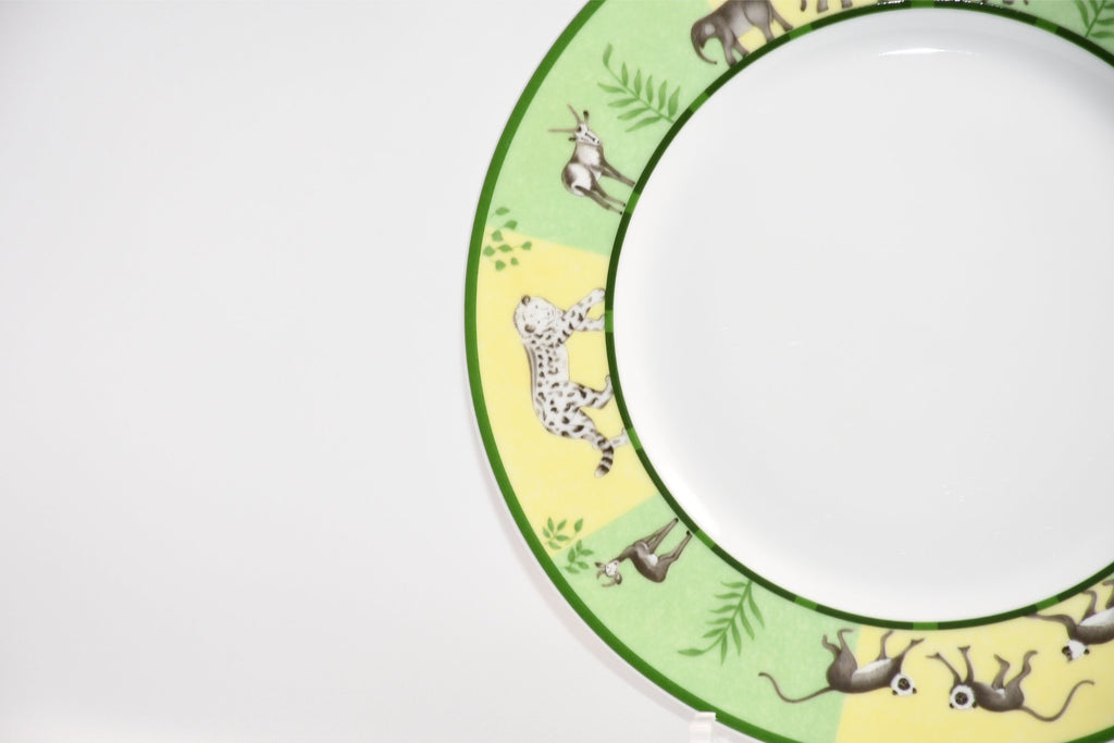 Hermes Africa Dessert Plate 22.5 cm porcelain green animal 8.75" Set of 2 Ex+