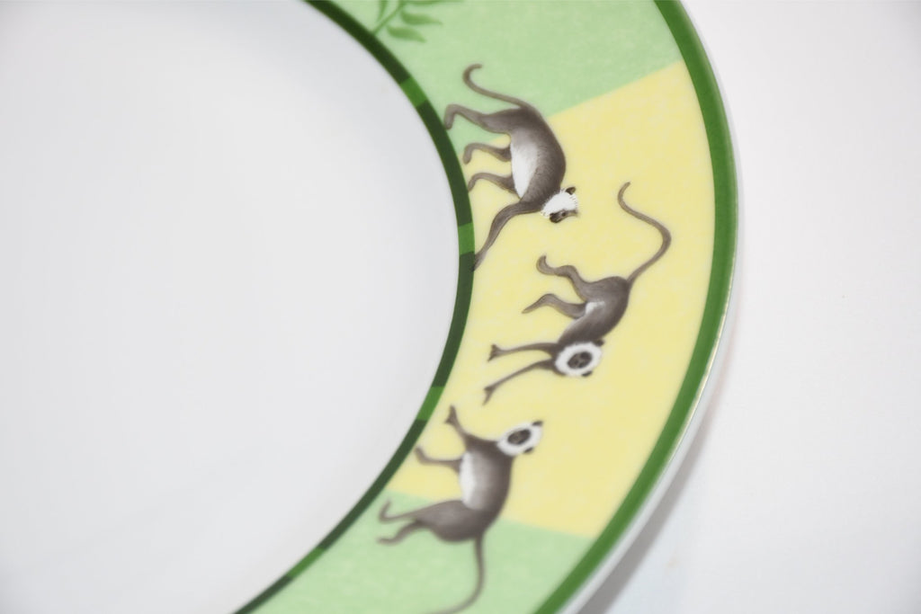 Hermes Africa Dessert Plate 22.5 cm porcelain green animal 8.75" Set of 2 Ex+