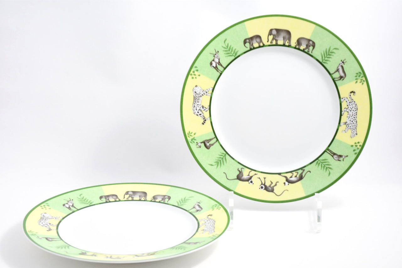 Hermes Africa Dessert Plate 22.5 cm porcelain green animal 8.75" Set of 2 M002