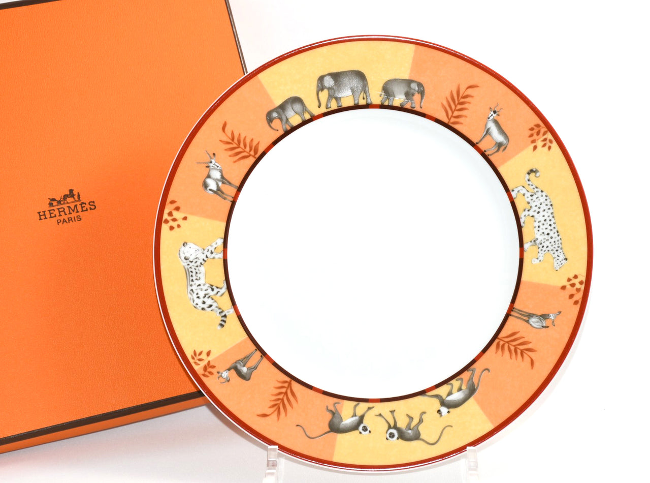 Hermes Africa Dessert Plate 22.5 cm porcelain orange animal 8.75" 0142