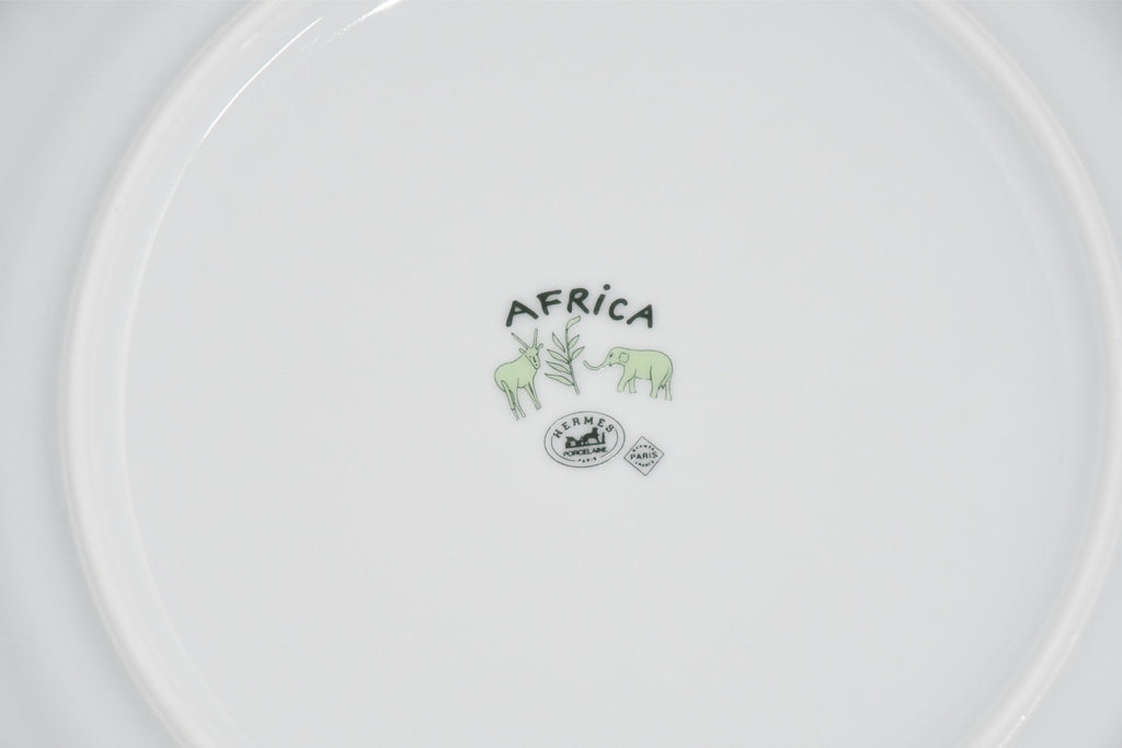 Hermes Africa Dinner Plate 27 cm Set of 2 porcelain green animal giraffe 10.75" M240