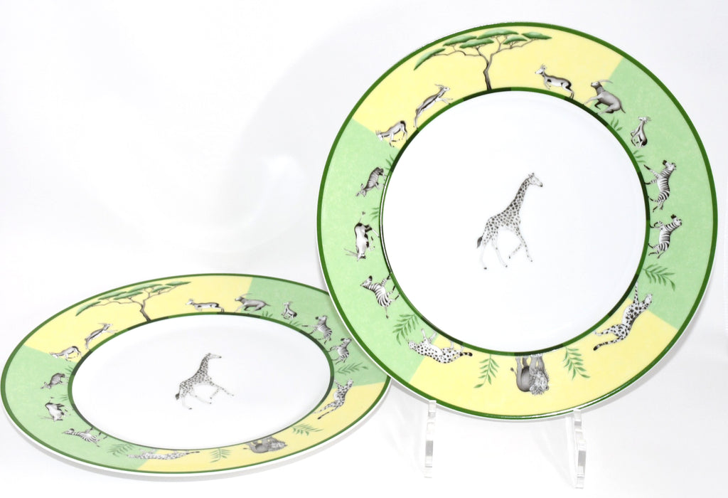 Hermes Africa Dinner Plate 27 cm Set of 2 porcelain green animal giraffe 10.75" M240