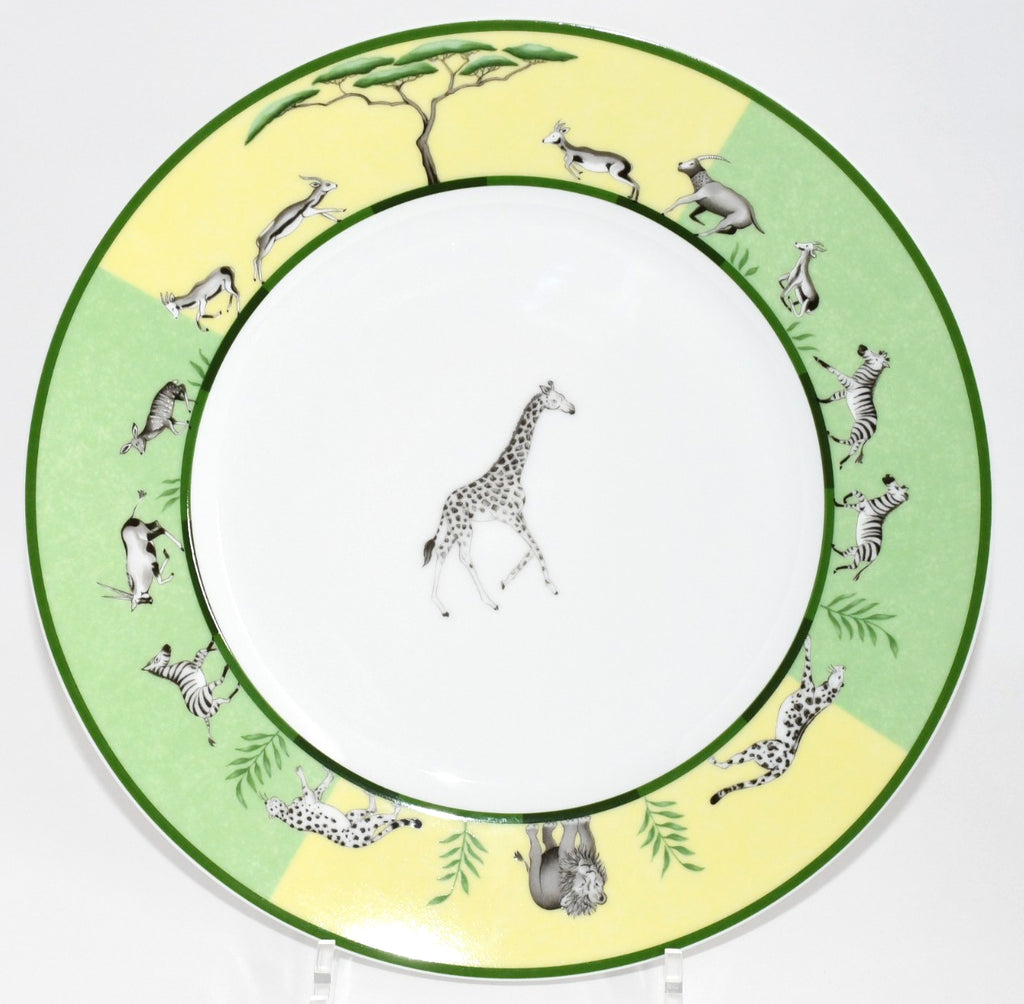 Hermes Africa Dinner Plate 27 cm Set of 2 porcelain green animal giraffe 10.75" M240