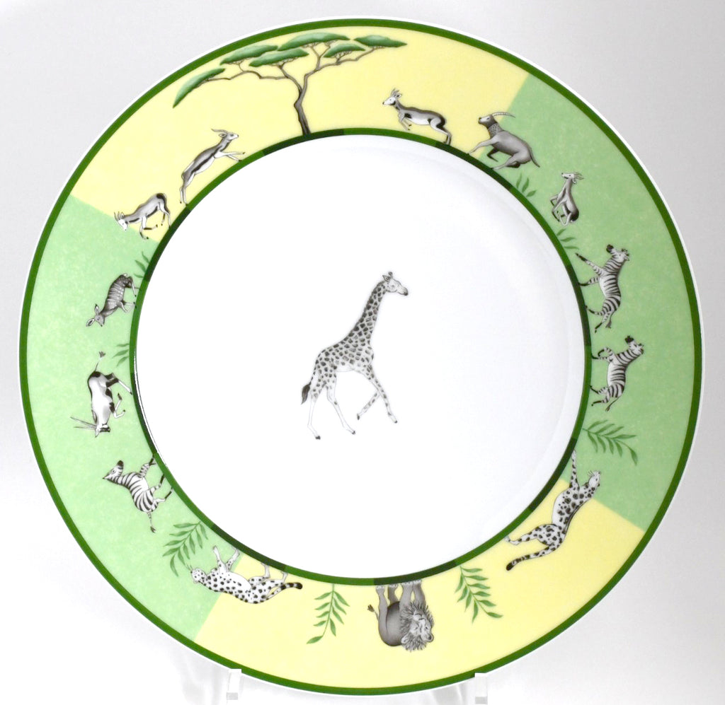 Hermes Africa Dinner Plate 27 cm Set of 2 porcelain green animal giraffe 10.75" M240