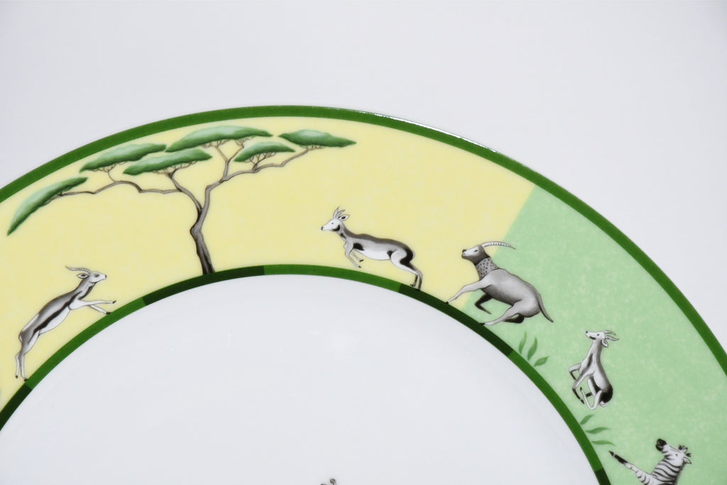 Hermes Africa Dinner Plate 27 cm Set of 2 porcelain green animal giraffe 10.75" M240