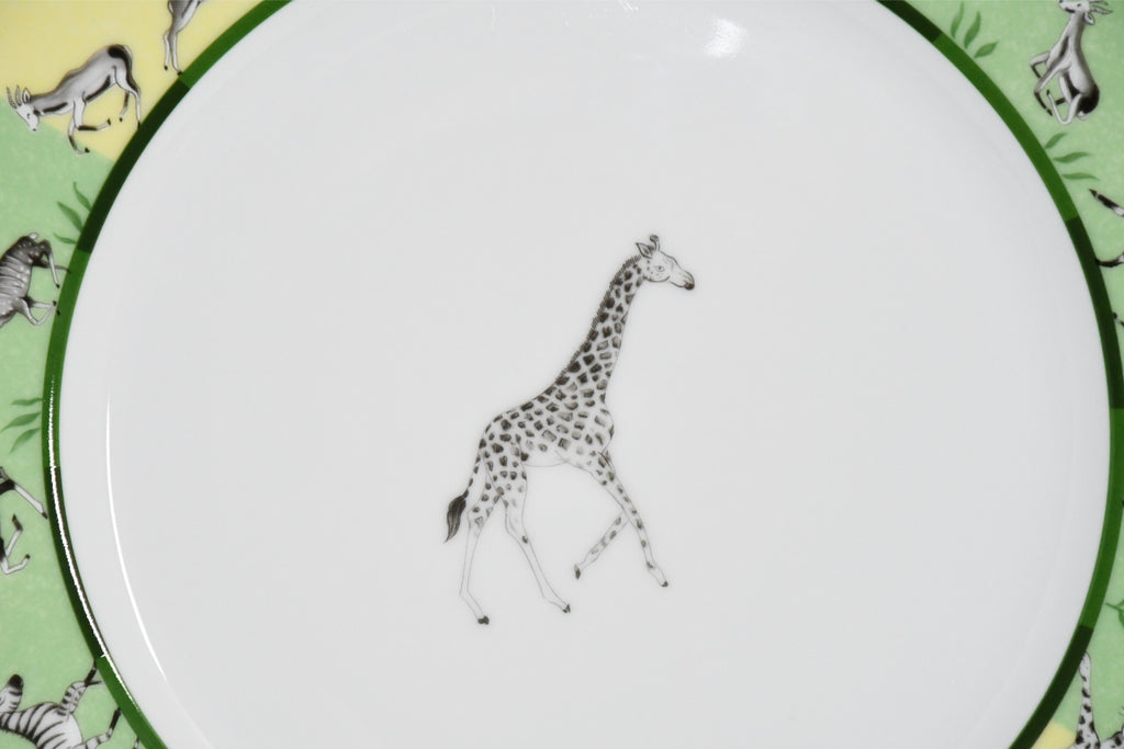 Hermes Africa Dinner Plate 27 cm Set of 2 porcelain green animal giraffe 10.75" M240