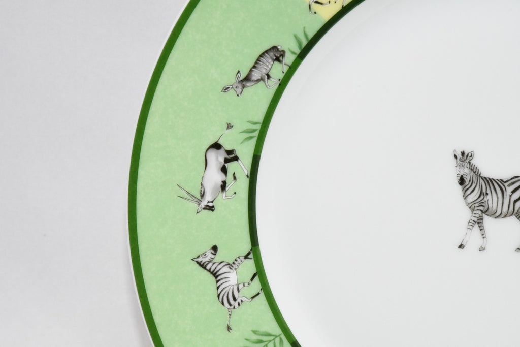 Hermes Africa Dinner Plate 27 cm porcelain green 2 set animal giraffe zebra
