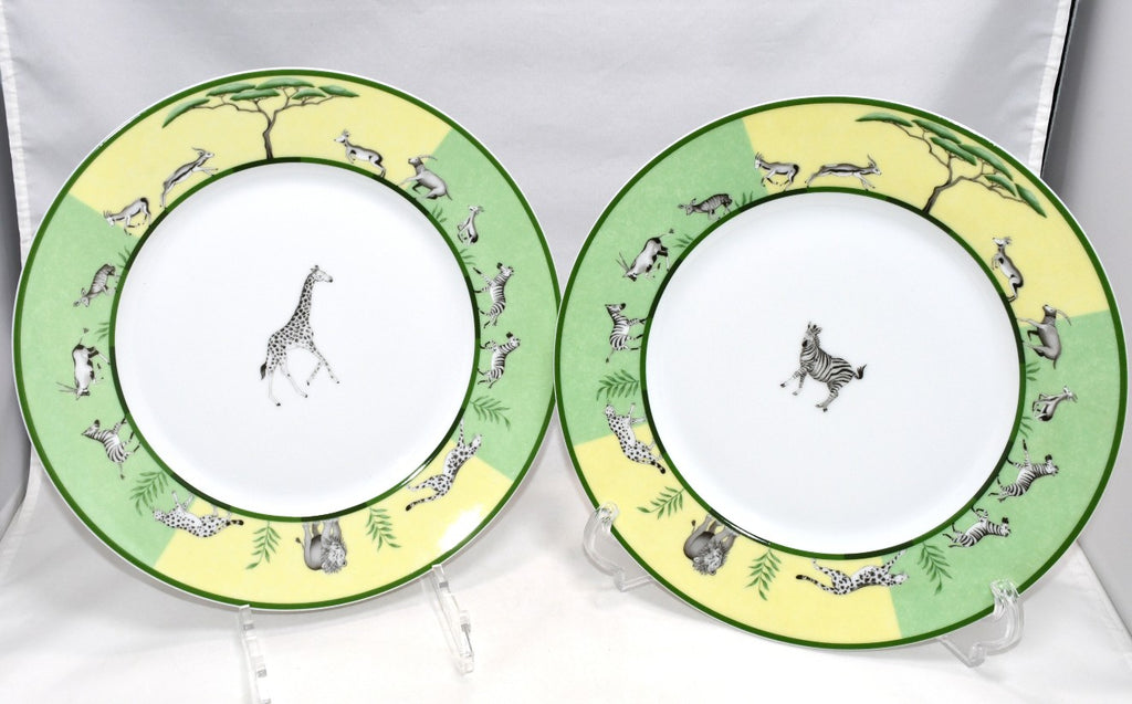 Hermes Africa Dinner Plate 27 cm porcelain green 2 set animal giraffe zebra