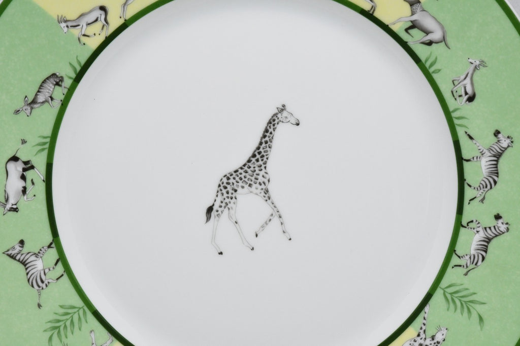 Hermes Africa Dinner Plate 27 cm porcelain green 2 set animal giraffe zebra