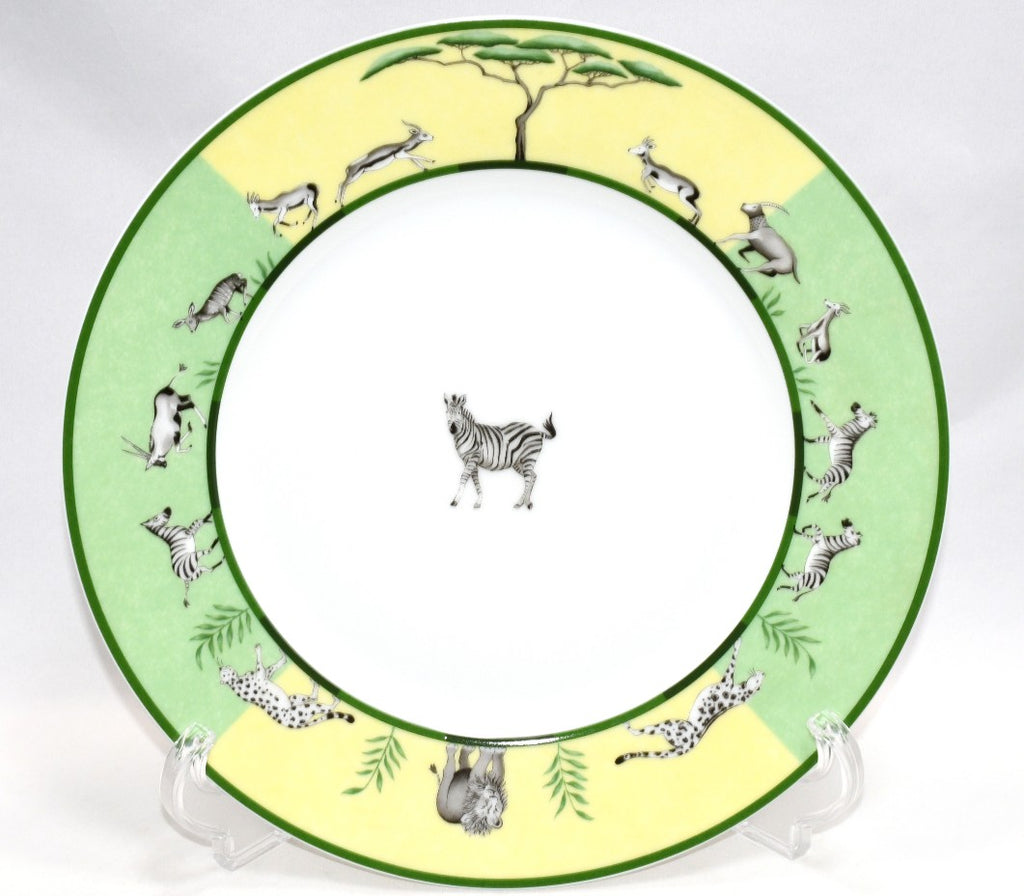 Hermes Africa Dinner Plate 27 cm porcelain green 2 set animal giraffe zebra
