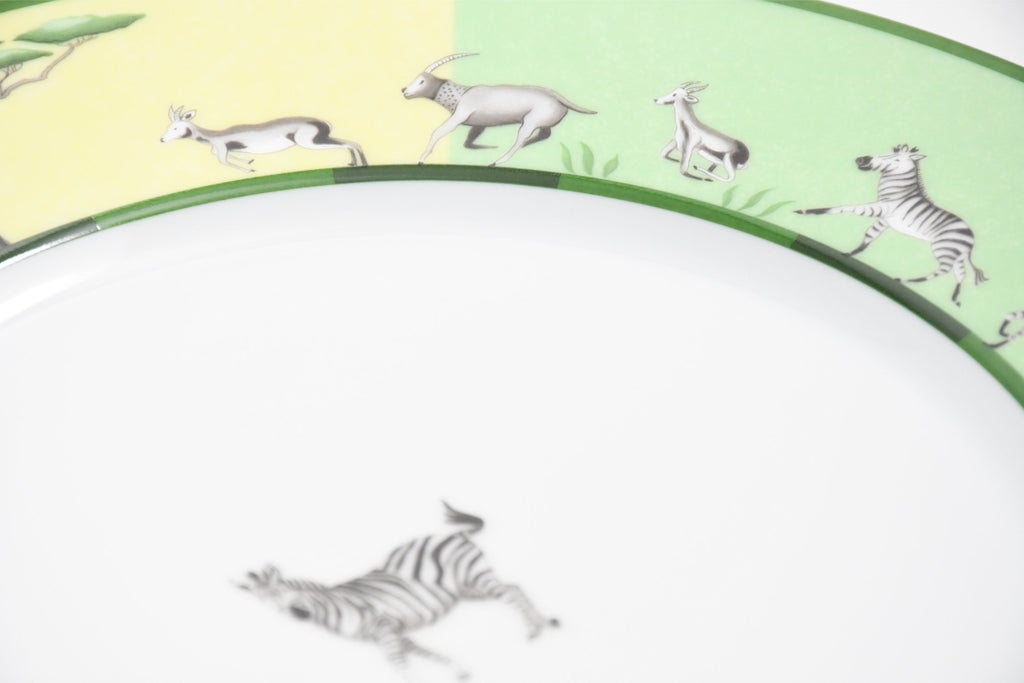 Hermes Africa Dinner Plate 27 cm porcelain green animal Zebra 10.75" EX