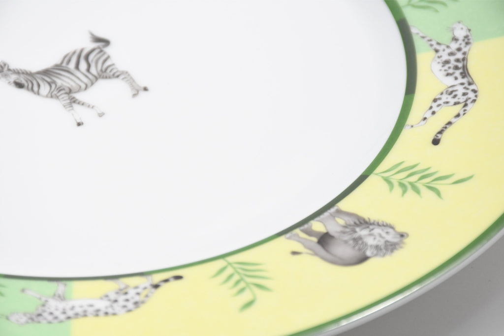 Hermes Africa Dinner Plate 27 cm porcelain green animal Zebra 10.75" EX