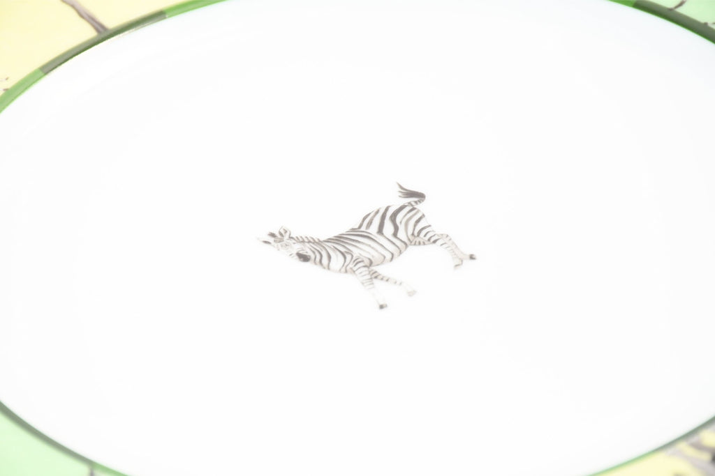Hermes Africa Dinner Plate 27 cm porcelain green animal Zebra 10.75" EX