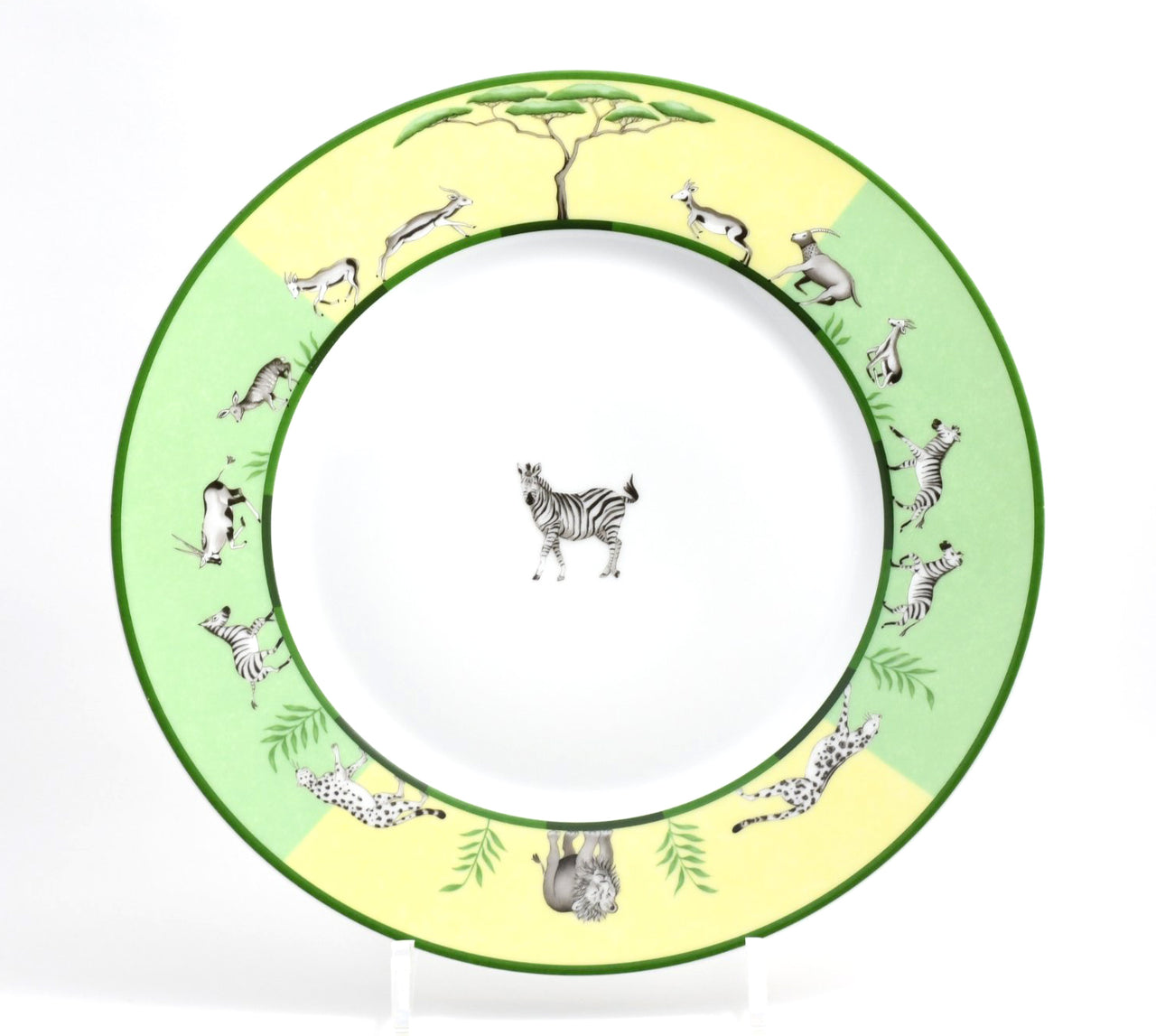 Hermes Africa Dinner Plate 27 cm porcelain green animal Zebra 10.75" EX