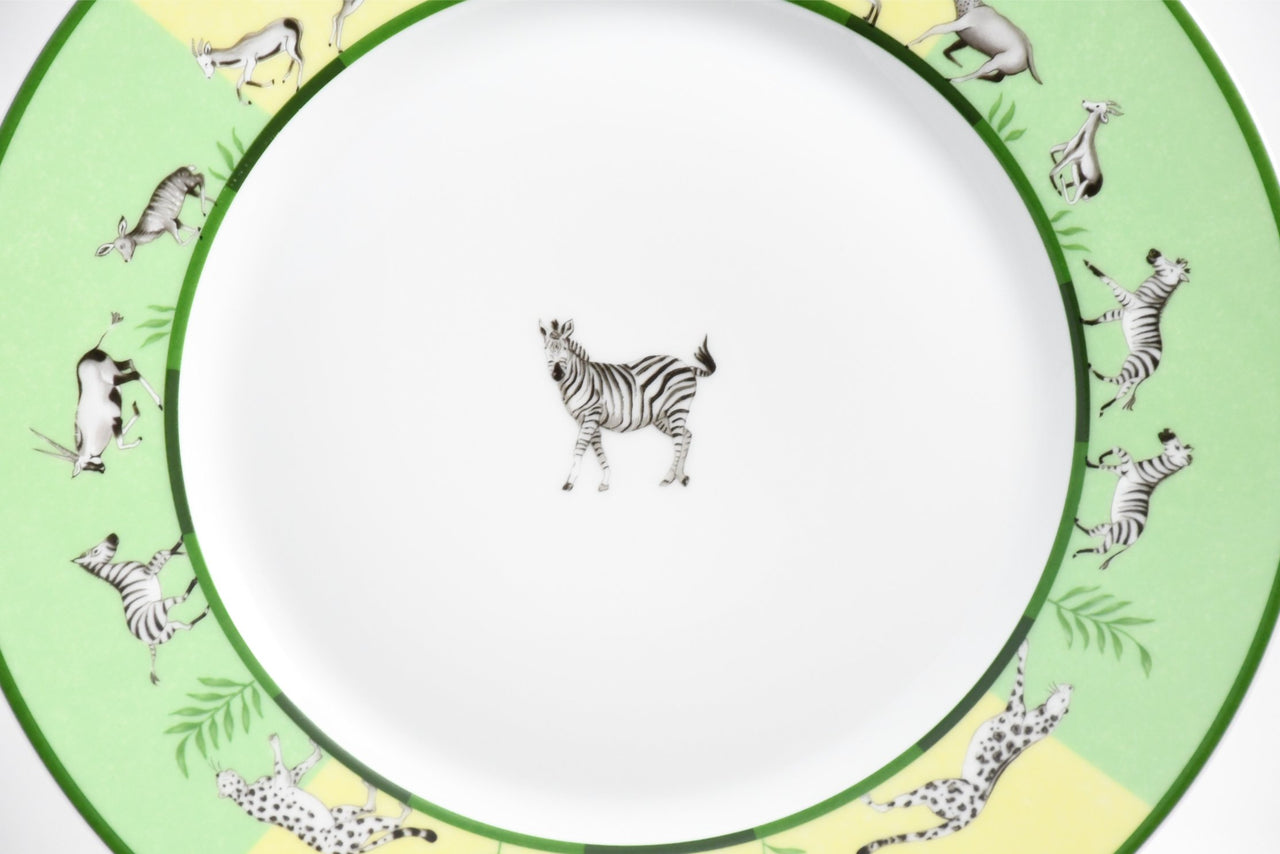 Hermes Africa Dinner Plate 27 cm porcelain green animal Zebra 10.75" EX