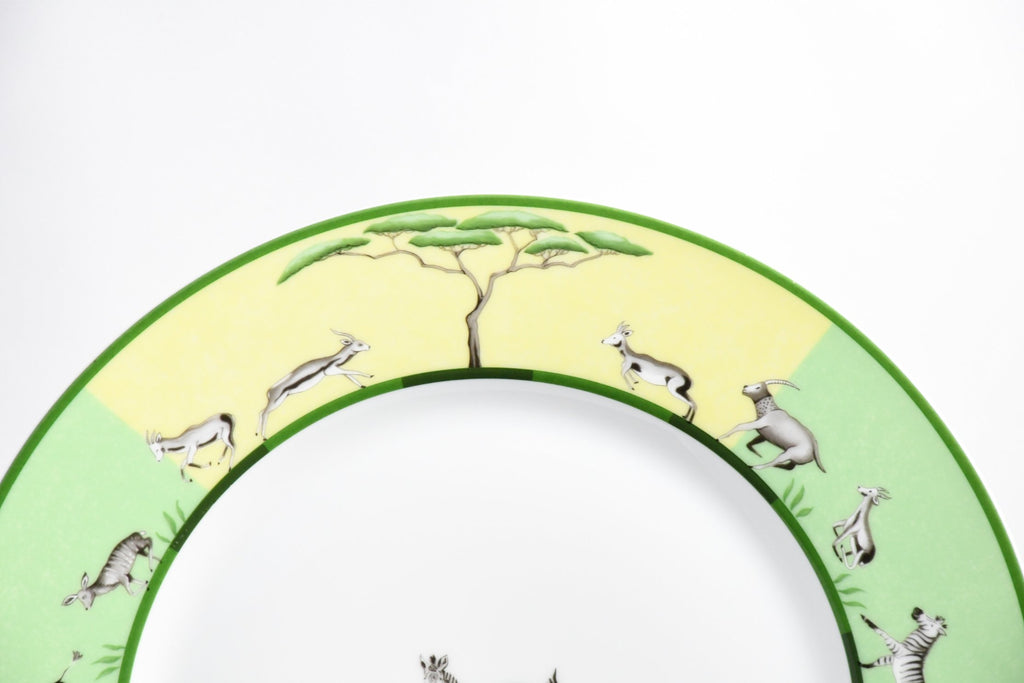 Hermes Africa Dinner Plate 27 cm porcelain green animal Zebra 10.75" EX
