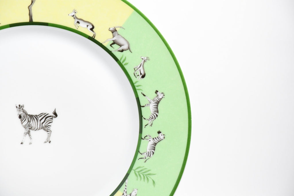 Hermes Africa Dinner Plate 27 cm porcelain green animal Zebra 10.75" EX