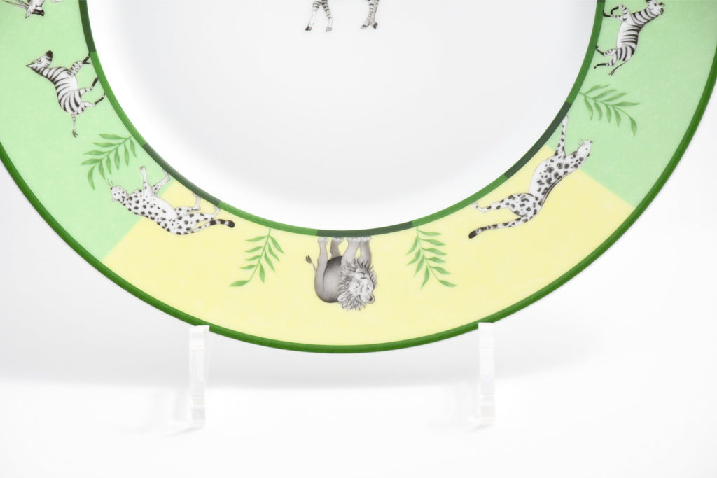 Hermes Africa Dinner Plate 27 cm porcelain green animal Zebra 10.75" EX