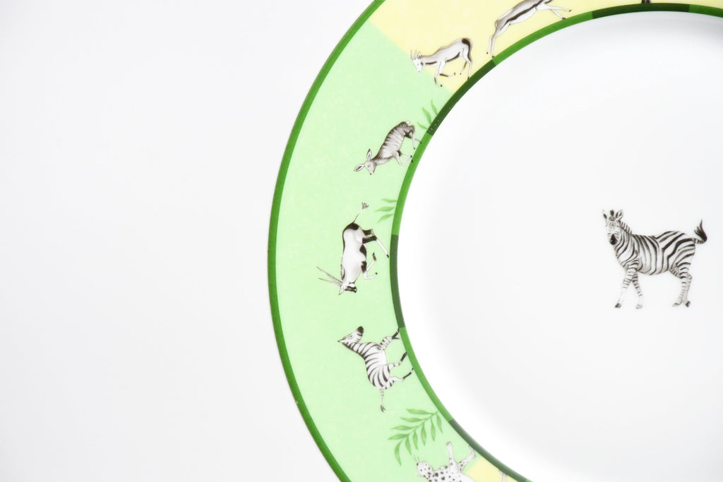 Hermes Africa Dinner Plate 27 cm porcelain green animal Zebra 10.75" EX