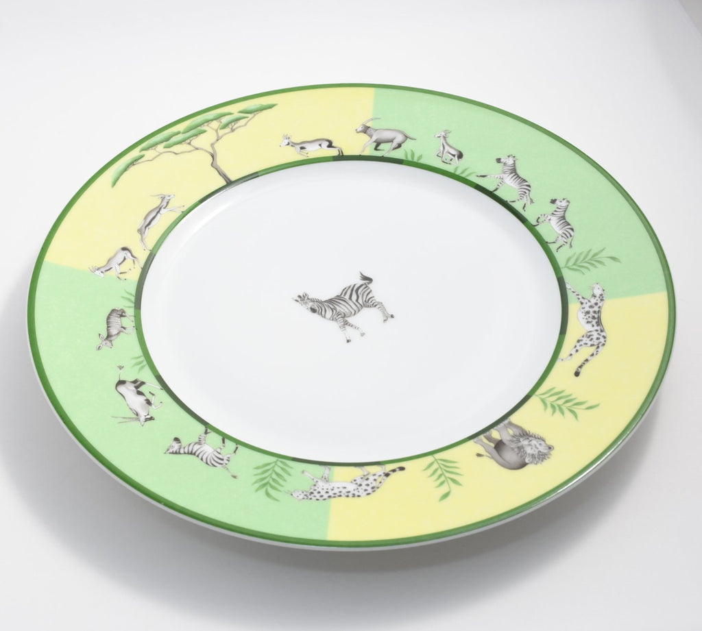 Hermes Africa Dinner Plate 27 cm porcelain green animal Zebra 10.75" EX