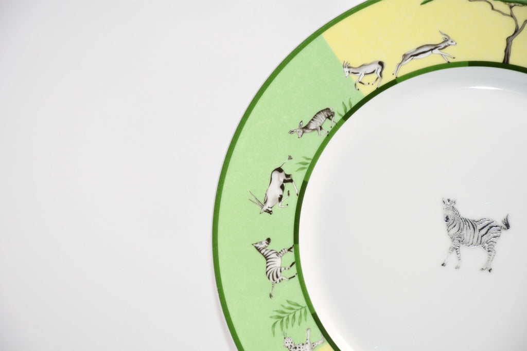 Hermes Africa Dinner Plate 27 cm porcelain green animal Zebra 10.75" Set of 2