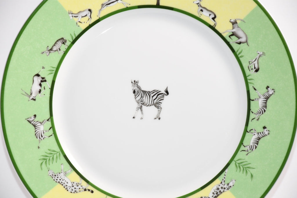 Hermes Africa Dinner Plate 27 cm porcelain green animal Zebra 10.75" Set of 2