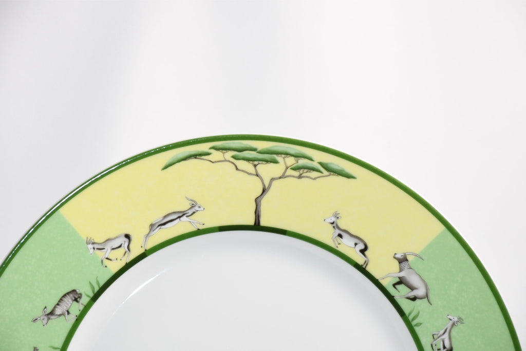 Hermes Africa Dinner Plate 27 cm porcelain green animal Zebra 10.75" Set of 2