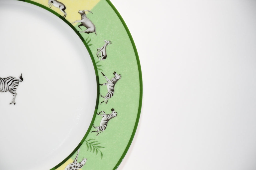 Hermes Africa Dinner Plate 27 cm porcelain green animal Zebra 10.75" Set of 2