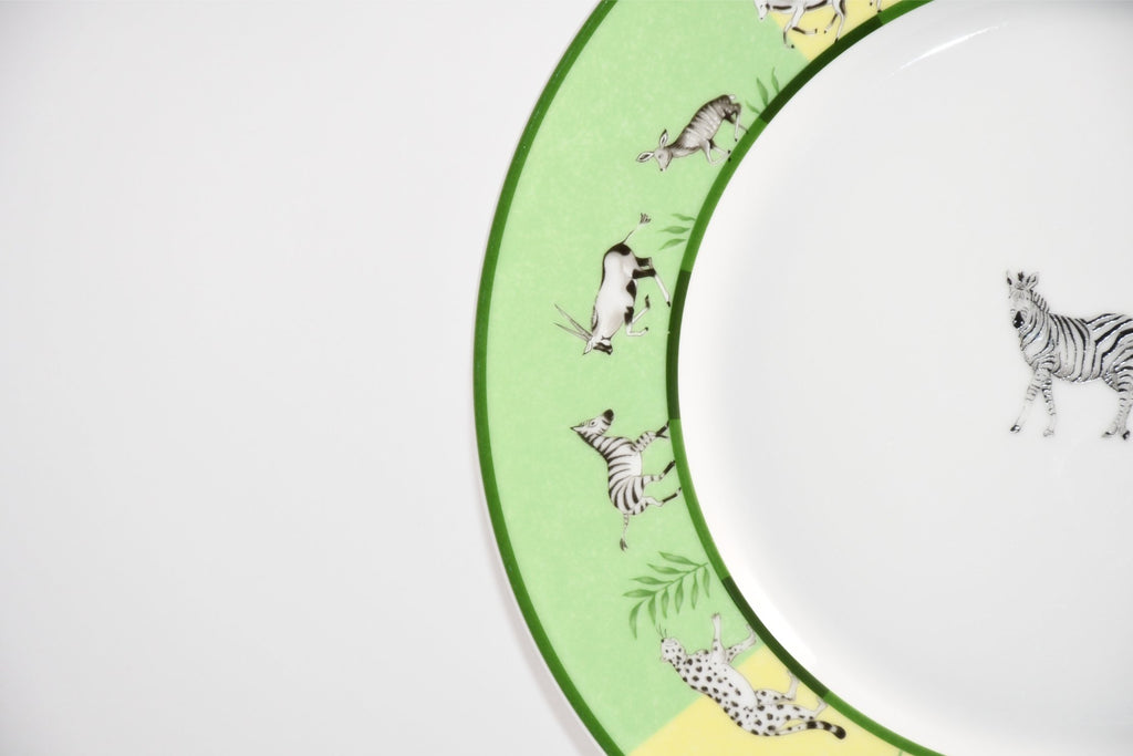 Hermes Africa Dinner Plate 27 cm porcelain green animal Zebra 10.75" Set of 2