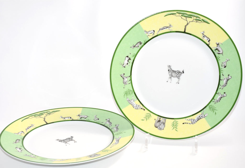 Hermes Africa Dinner Plate 27 cm porcelain green animal Zebra 10.75" Set of 2