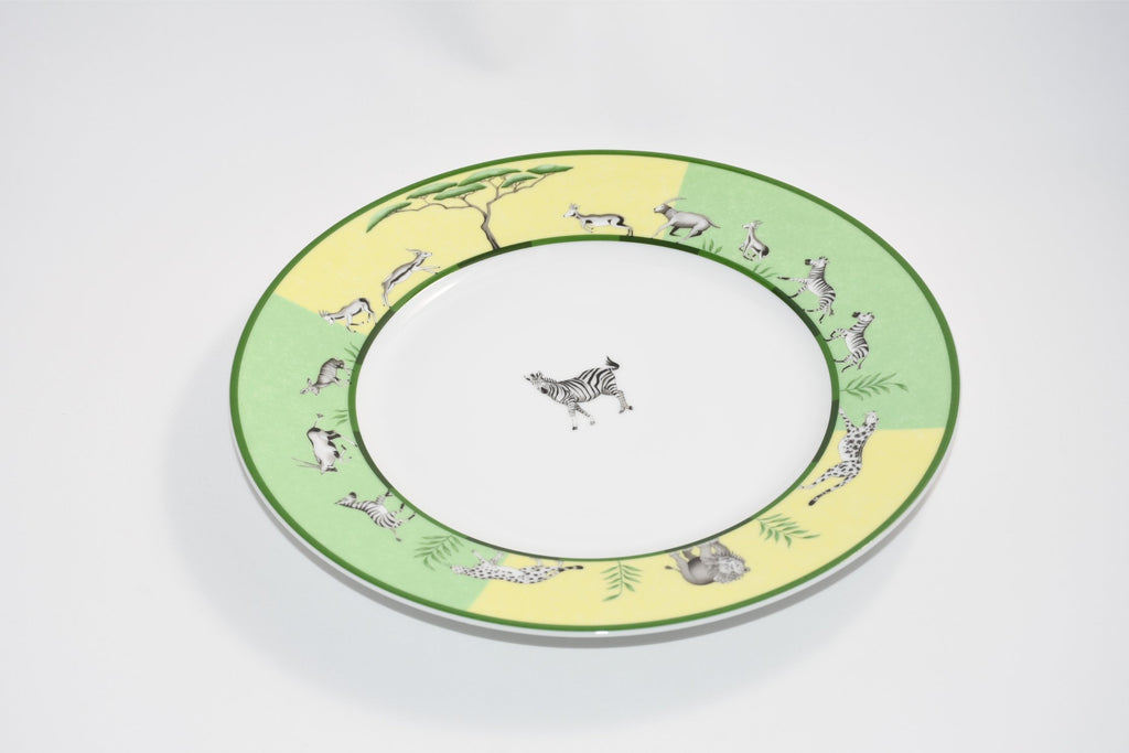 Hermes Africa Dinner Plate 27 cm porcelain green animal Zebra 10.75" Set of 2