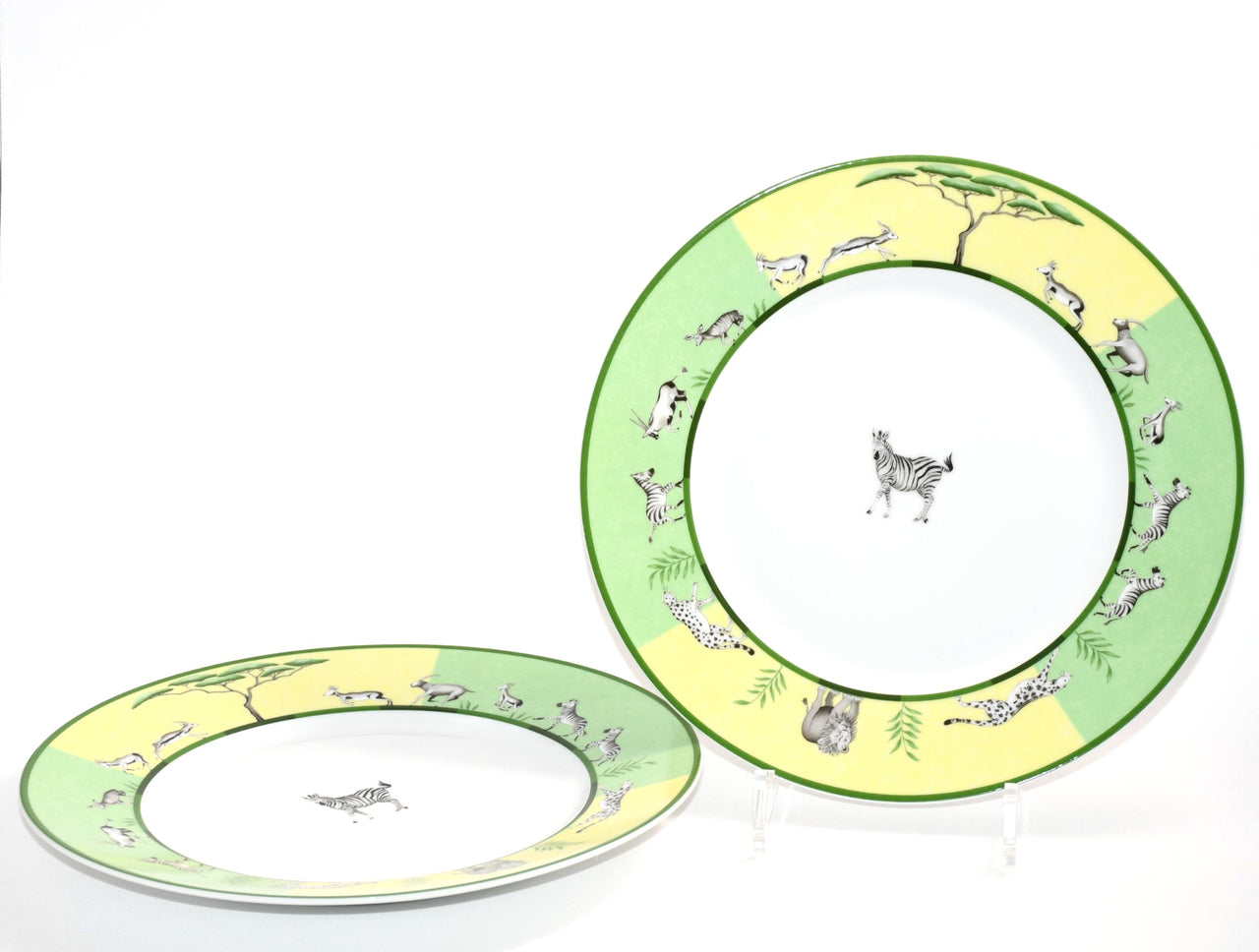 Hermes Africa Dinner Plate 27 cm porcelain green animal Zebra 10.75" Set of 2