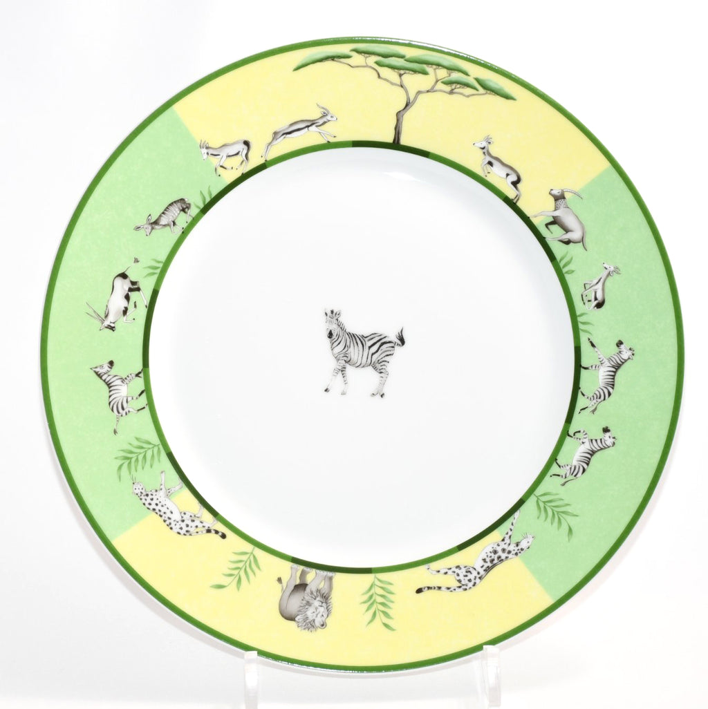 Hermes Africa Dinner Plate 27 cm porcelain green animal Zebra 10.75" Set of 2