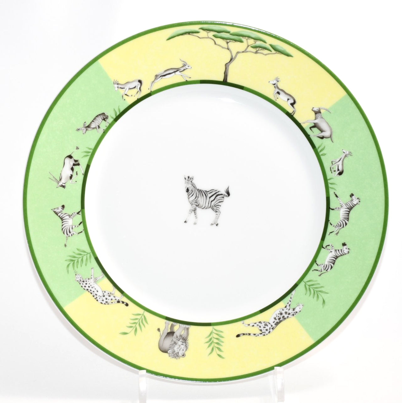 Hermes Africa Dinner Plate 27 cm porcelain green animal Zebra 10.75" Set of 2
