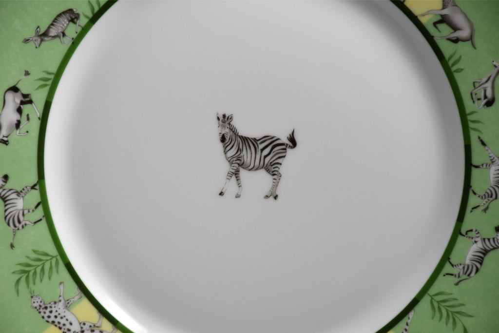 Hermes Africa Dinner Plate 27 cm porcelain green animal Zebra 10.75" Set of 2