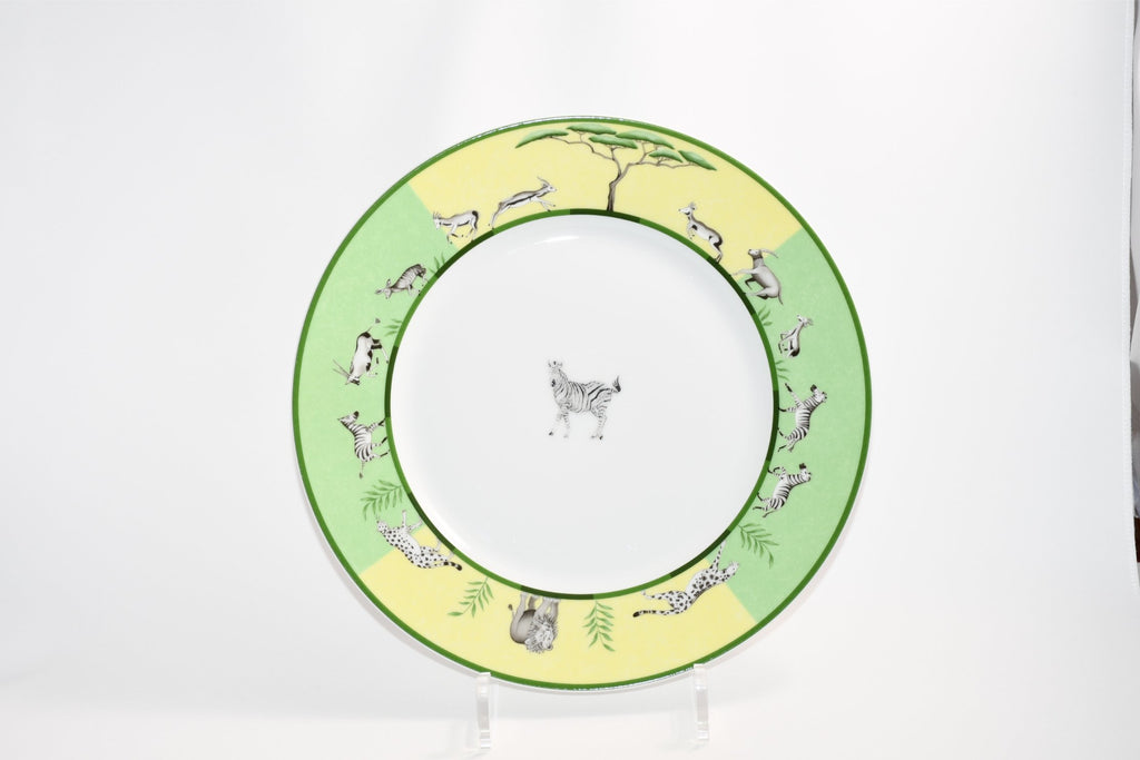 Hermes Africa Dinner Plate 27 cm porcelain green animal Zebra 10.75" Set of 2