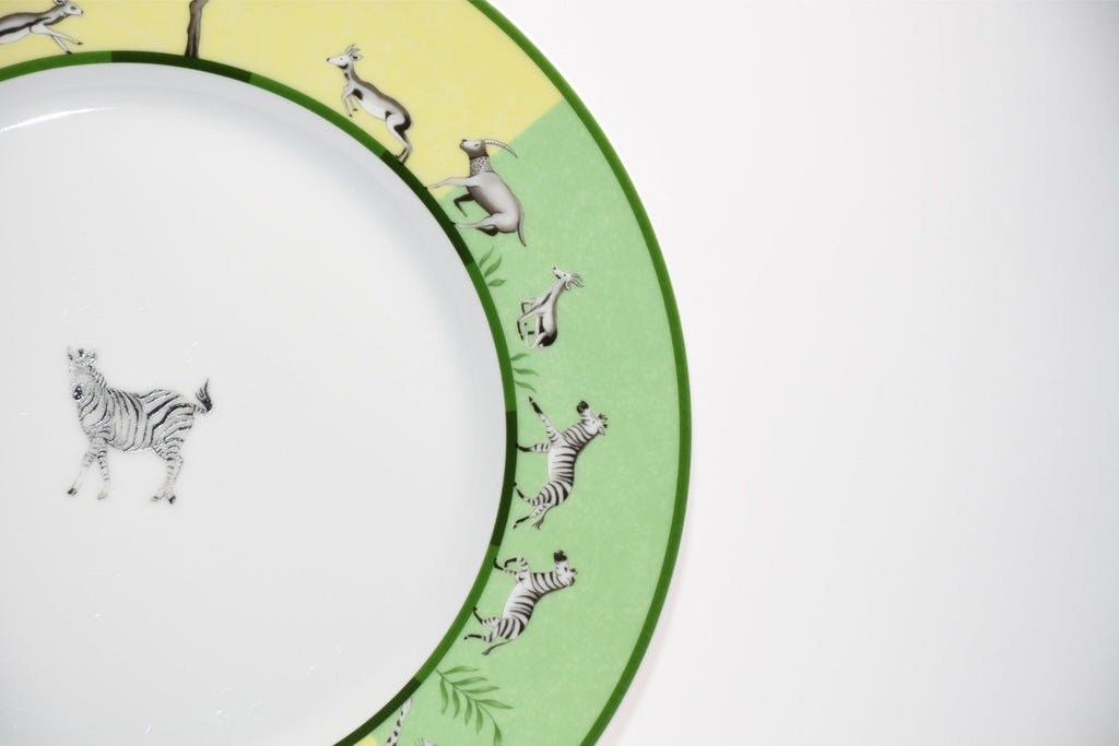 Hermes Africa Dinner Plate 27 cm porcelain green animal Zebra 10.75" Set of 2