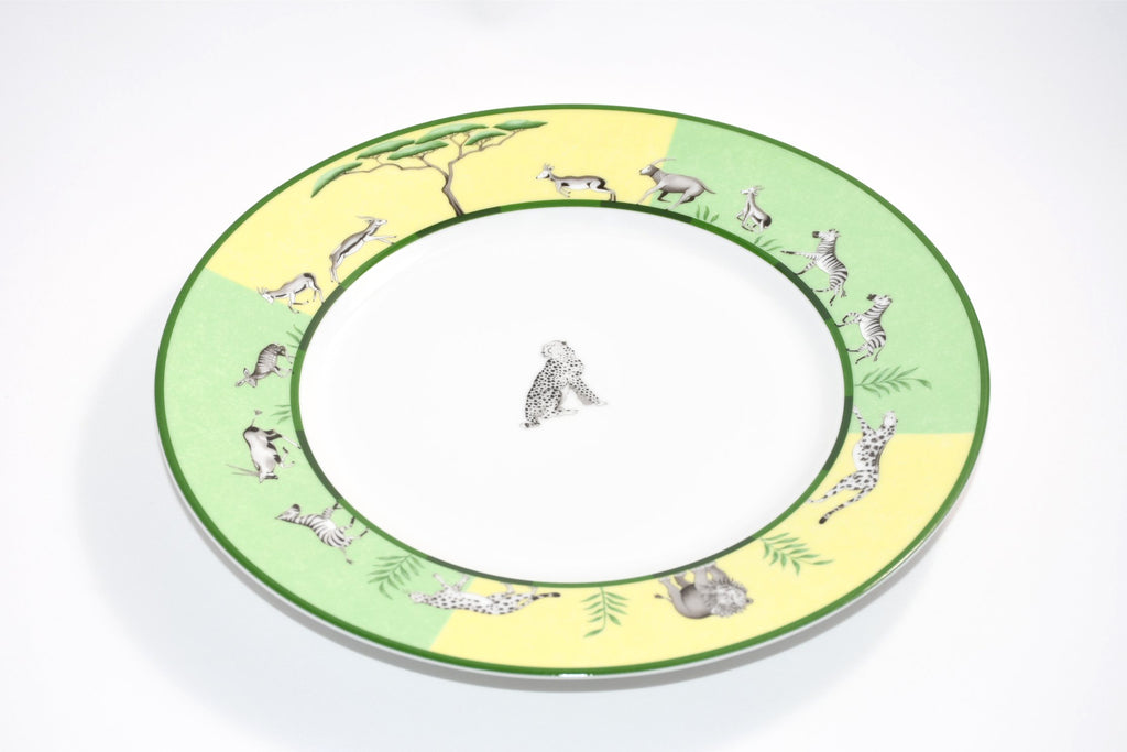 Hermes Africa Dinner Plate 27 cm porcelain green animal cheetah 10.75" Y173