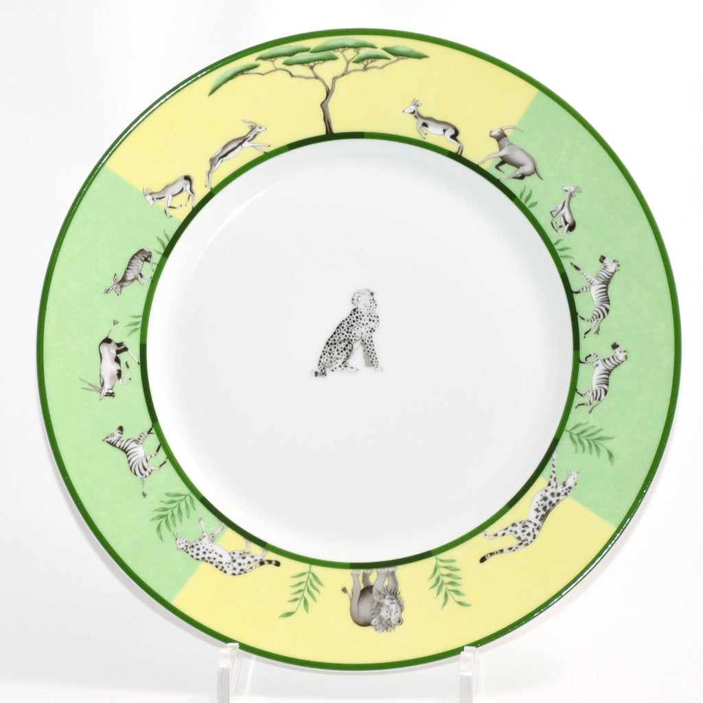 Hermes Africa Dinner Plate 27 cm porcelain green animal cheetah 10.75" Y173