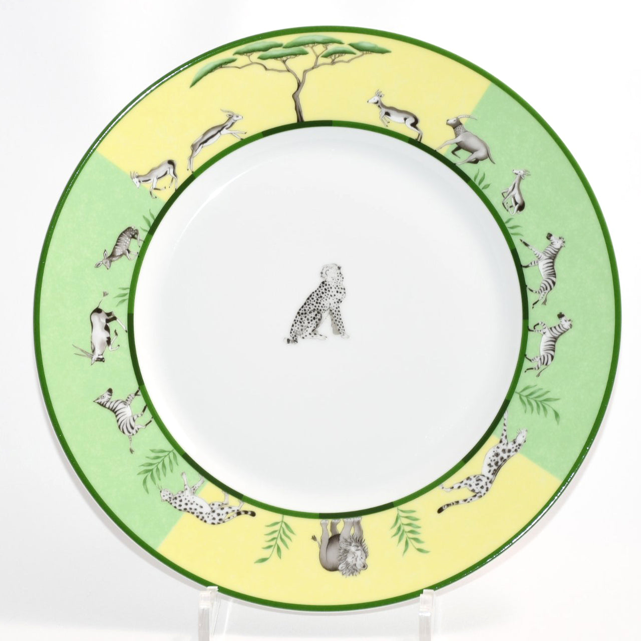 Hermes Africa Dinner Plate 27 cm porcelain green animal cheetah 10.75" Y173