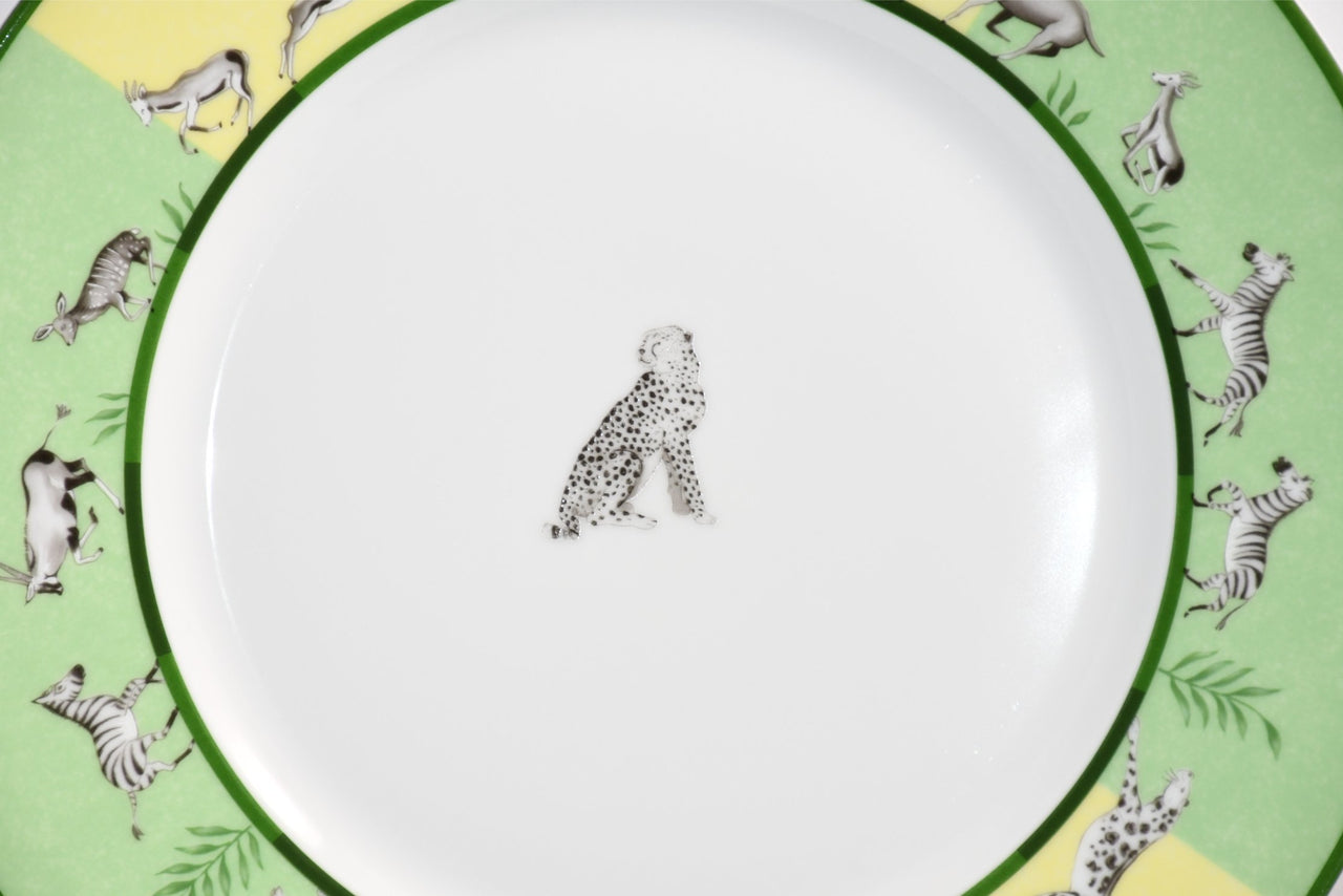 Hermes Africa Dinner Plate 27 cm porcelain green animal cheetah 10.75" Y173