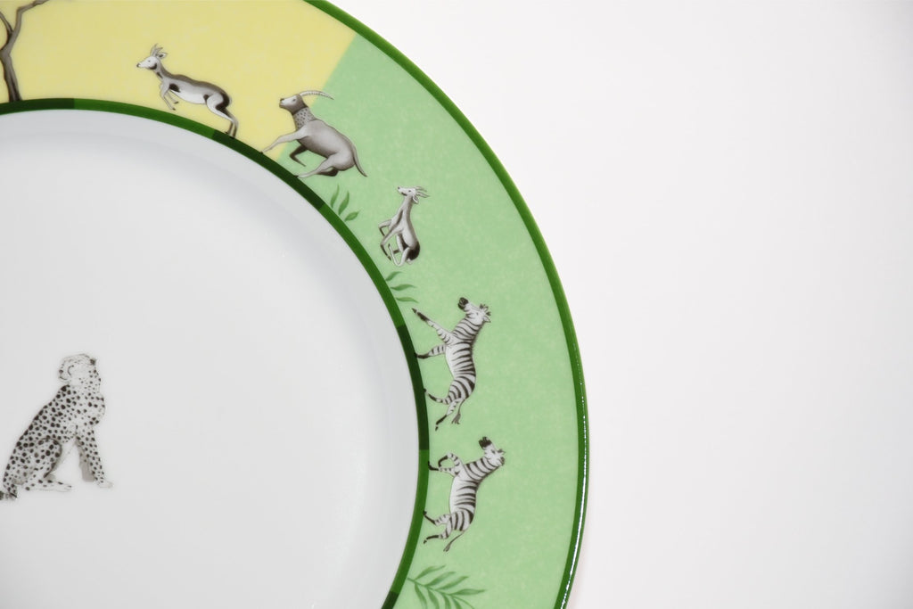 Hermes Africa Dinner Plate 27 cm porcelain green animal cheetah 10.75" Y173