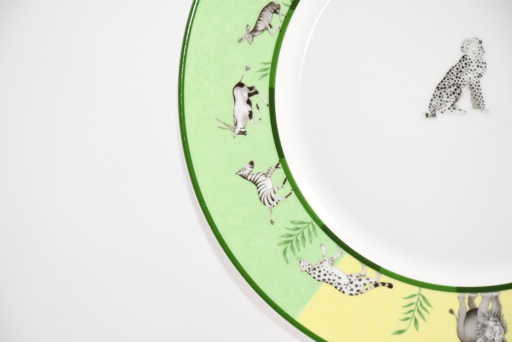 Hermes Africa Dinner Plate 27 cm porcelain green animal cheetah 10.75" Y173
