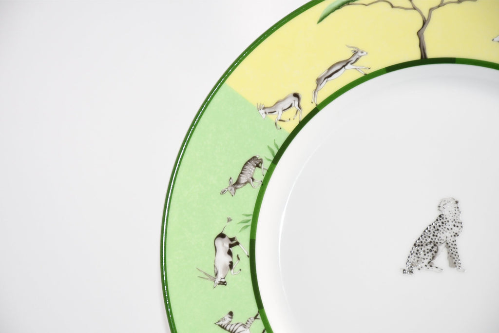 Hermes Africa Dinner Plate 27 cm porcelain green animal cheetah 10.75" Y173