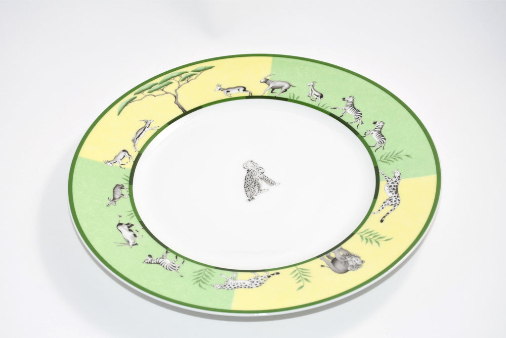 Hermes Africa Dinner Plate 27 cm porcelain green animal cheetah 10.75" EX+ YO10