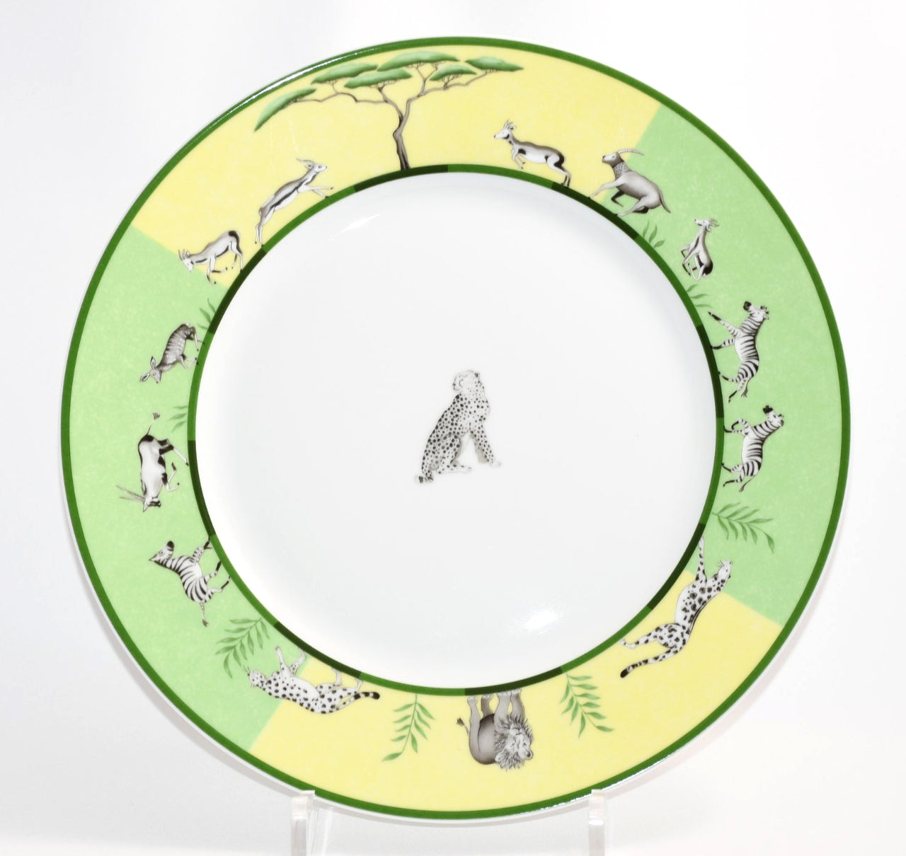 Hermes Africa Dinner Plate 27 cm porcelain green animal cheetah 10.75" EX+ YO10