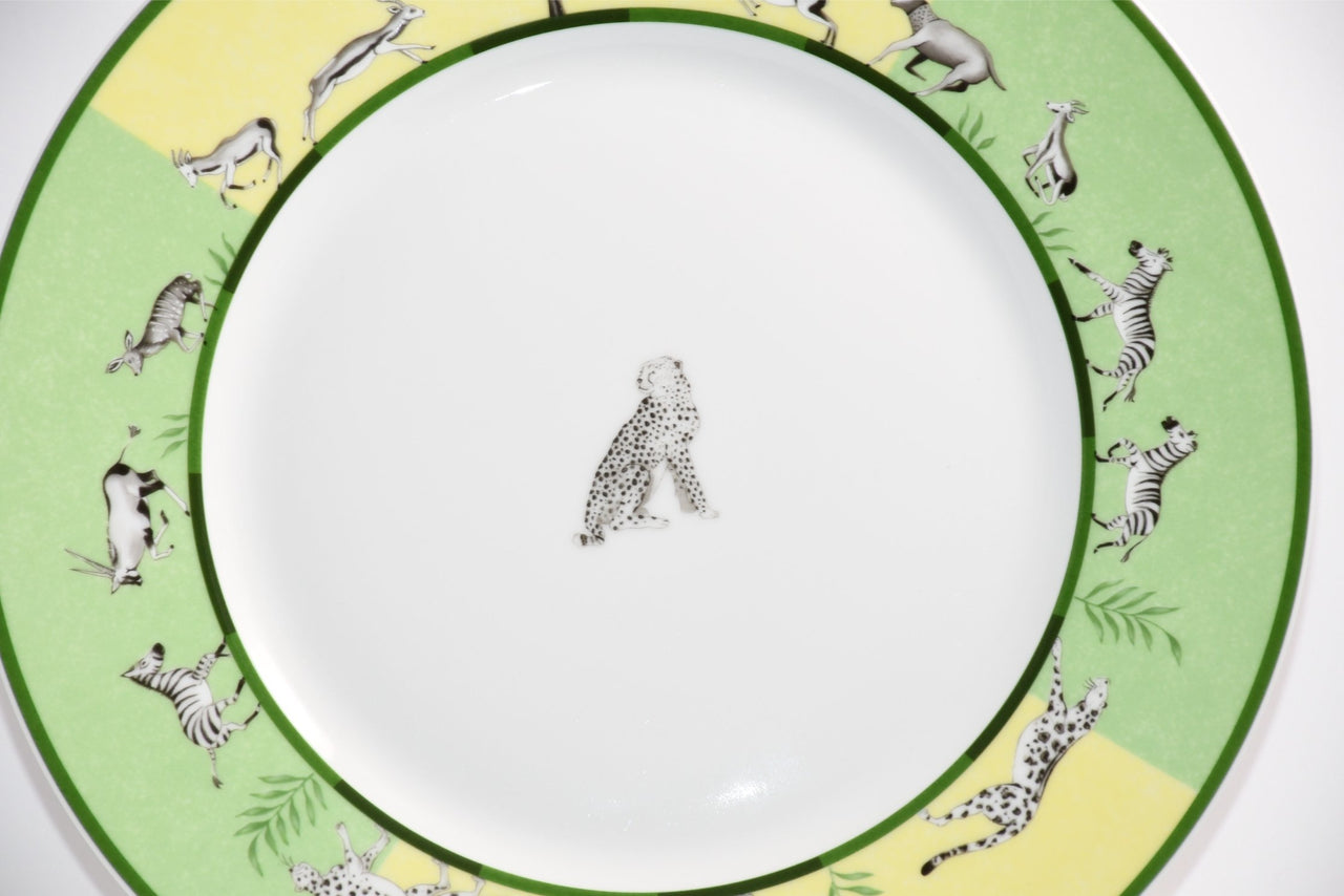 Hermes Africa Dinner Plate 27 cm porcelain green animal cheetah 10.75" EX+ YO10