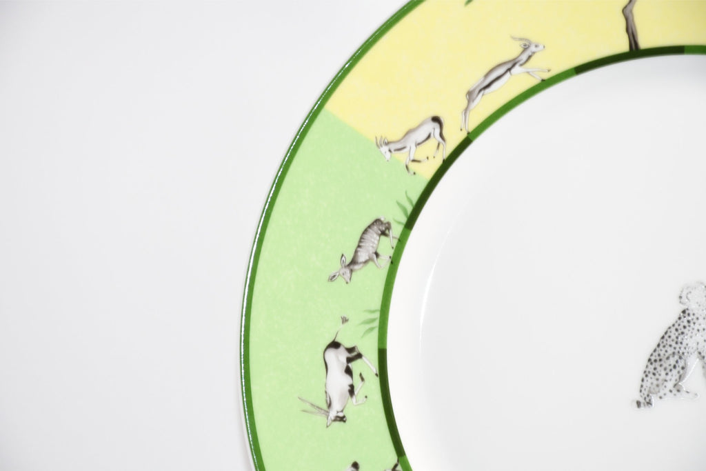 Hermes Africa Dinner Plate 27 cm porcelain green animal cheetah 10.75" EX+ YO10