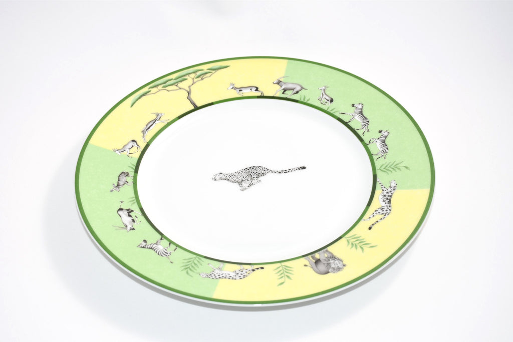 Hermes Africa Dinner Plate 27 cm porcelain green animal cheetah run 10.75" Y073